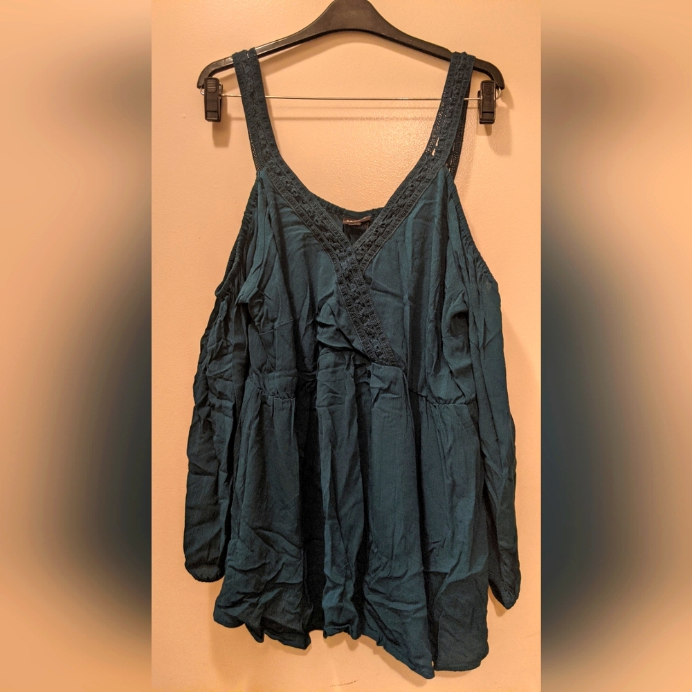 Torrid Cold Shoulder Teal Top